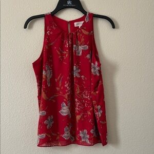 Philosophy Scarlet and Silver Floral Sleeveless Blouse